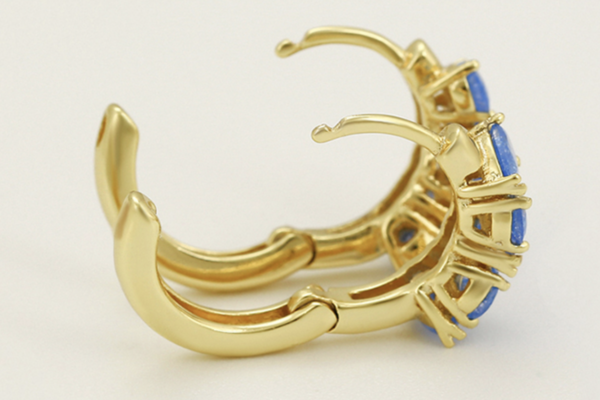 Ohrringe Creole 585er vergoldet mit Zirkon Steine blau