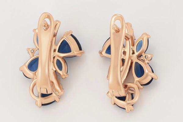 Ohrringe Creole 585er vergoldet mit Zirkon Steine weiß und blau