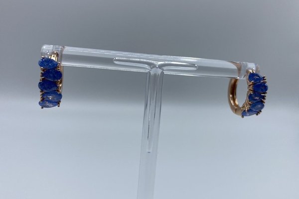 Ohrringe Creole 585er vergoldet mit Zirkon Steine blau