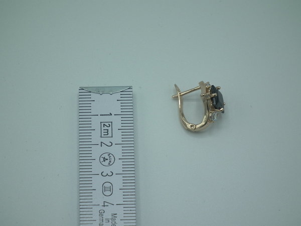 Ohrringe Creole 585er vergoldet mit Zirkon Steine schwarz und weiß