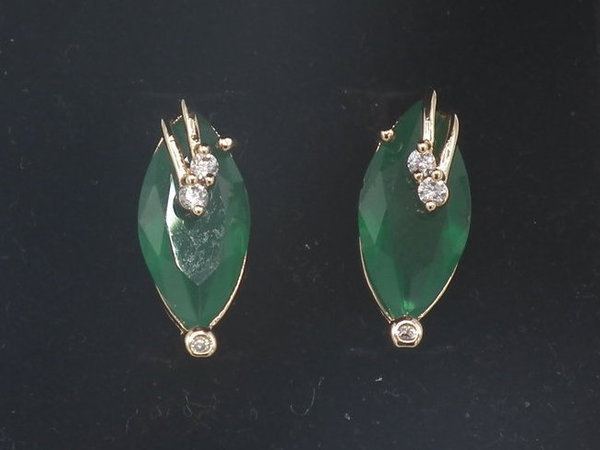 Ohrringe Creole 585er vergoldet mit Zirkon Steine grün und weiß