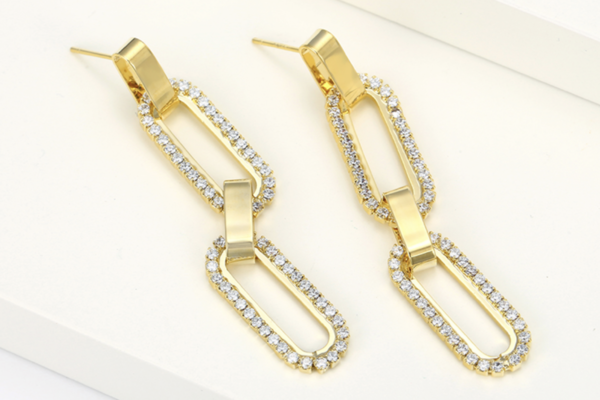 Premium Ohrringe 925er Silber mit 750er vergoldet Stecker mit weißem Zirkon