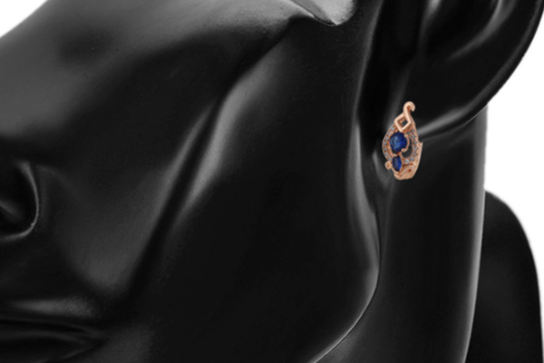 Ohrringe Creole 750er vergoldet mit Zirkon Steine blau und weiß
